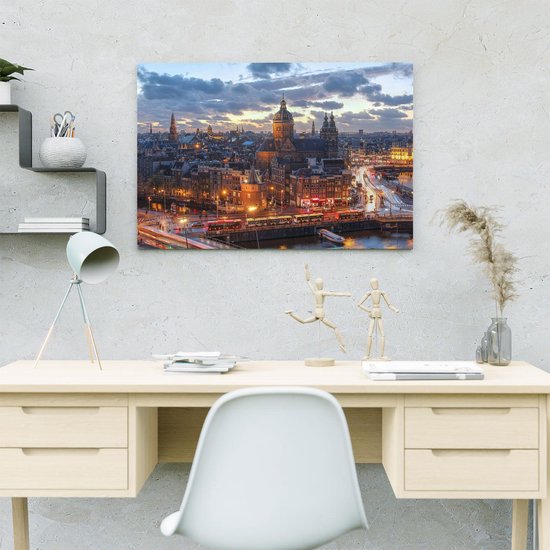 Artaza - Peinture sur toile - Vue aérienne du Centrum -ville d' Amsterdam Coucher de soleil - 60x40 - Photo sur toile - Impression sur toile