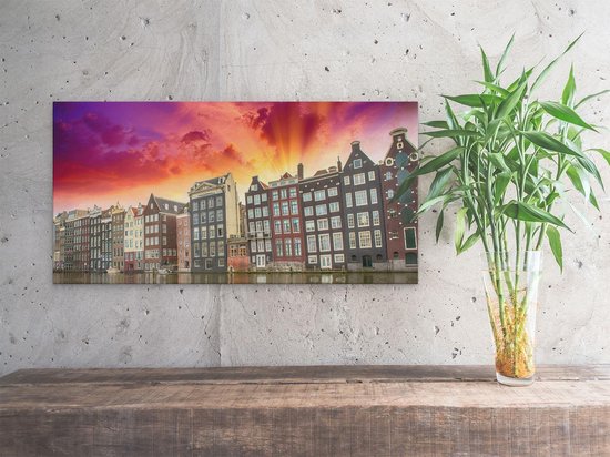 Artaza Peinture sur toile Maisons d'Amsterdam près du canal - Couleur - 40x20 - Klein - Photo sur toile - Impression sur toile