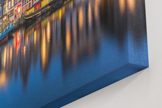 Artaza - Peinture sur toile - Maisons d'Amsterdam dans la soirée avec des lumières - 120x40 - Groot - Photo sur toile - Impression sur toile