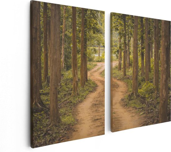 Artaza Canvas Schilderij Tweeluik Pad In Het Bos Met Bomen - 80x60 - Foto Op Canvas - Canvas Print
