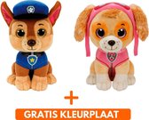 Ty Paw Patrol knuffel 2x zachte knuffels Chase en Skye 15 cm met kleurplaat - schattig Kinder poppen speelgoed hondjes Nickelodeon