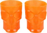 Plastic Halloween glazen Skull "Orajne" 4 stuks