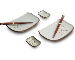 Edo Japan | HANA GREEN| Japanse Sushi Servies Set | 6-Delig | 2 Persoons | Bloem Motief
