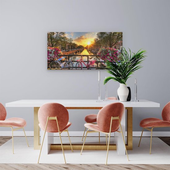 Artaza - Peinture sur toile - Pont d'Amsterdam avec lever de soleil - 80x40 - Photo sur toile - Impression sur toile