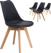 Set van 4 Scandinavische kunstlederen stoelen met massief houten onderstel in zwart en naturel