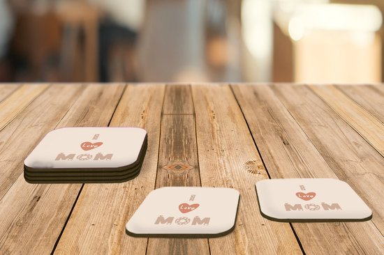 Sous-verres -verres pour verres - Cadeau Mère - I love Mom - Hartjes - 10x10 cm - 6 pièces