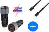Autolader USB-A & USB-C met USB-C Oplaadkabel - Snellader - Auto Lader - Sigarettenaansteker Oplader - Geschikt voor Xiaomi Mi Band/9T/Mix/Note 10 Lite / Mi Fit Band / PocoPhone F1/ Redmi 4/5