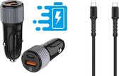 Autolader USB-A & USB-C met USB-C Oplaadkabel - Snellader - Auto Lader - Sigarettenaansteker Oplader - Geschikt voor LG Bello II / Class / G3/G4/G5/G6/G7/G8/G9/K4/K40/K42/Q6/Stylo/Stylus/Thin