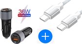 Autolader USB-A & USB-C met USB-C Oplaadkabel - Snellader - Auto Lader - Sigarettenaansteker Oplader - Geschikt voor Samsung Galaxy A10/A11/A12/A21s/A51/A52/A52s/Note20/Note20Ultra/Watch/S21/