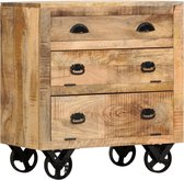 Bijzettafel met wielen massief mangohout 70x40x75 cm