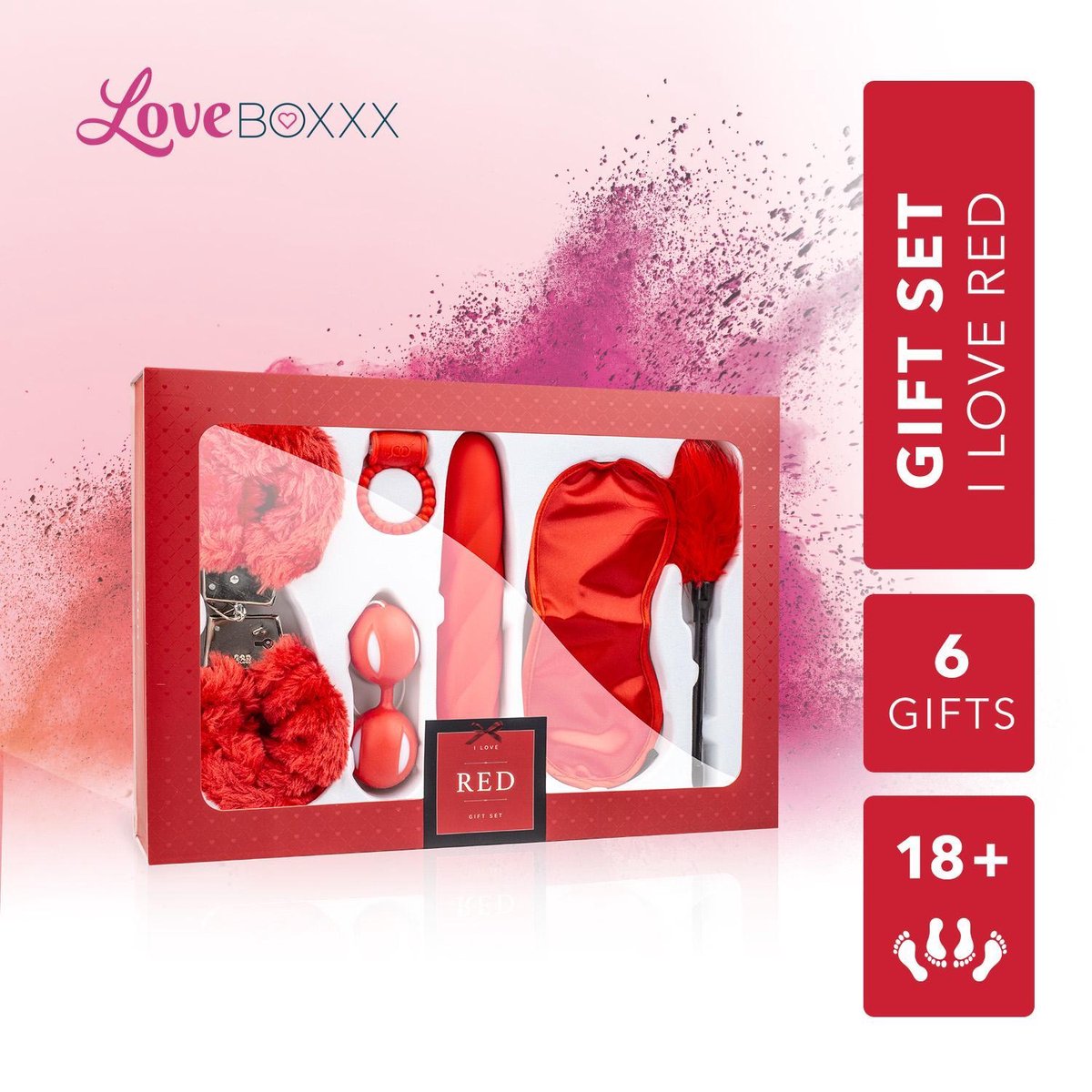 LoveBoxxx - I Love Red Cadeauset – Sex Toys voor Koppels - Erotische Geschenkset met Seksspeeltjes en Accessoires – 6-delig