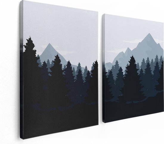 Artaza Canvas Schilderij Tweeluik Bos Met Bomen Illustratie - Abstract - 120x80 - Foto Op Canvas - Canvas Print