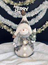 Sneeuwpop Large lampjes hoed en sjaal 48 cm hoog - keramiek - decoratiefiguur - interieur en tuin - geschikt voor binnen en buiten - cadeau - geschenk - kerstcollectie - kerstman -