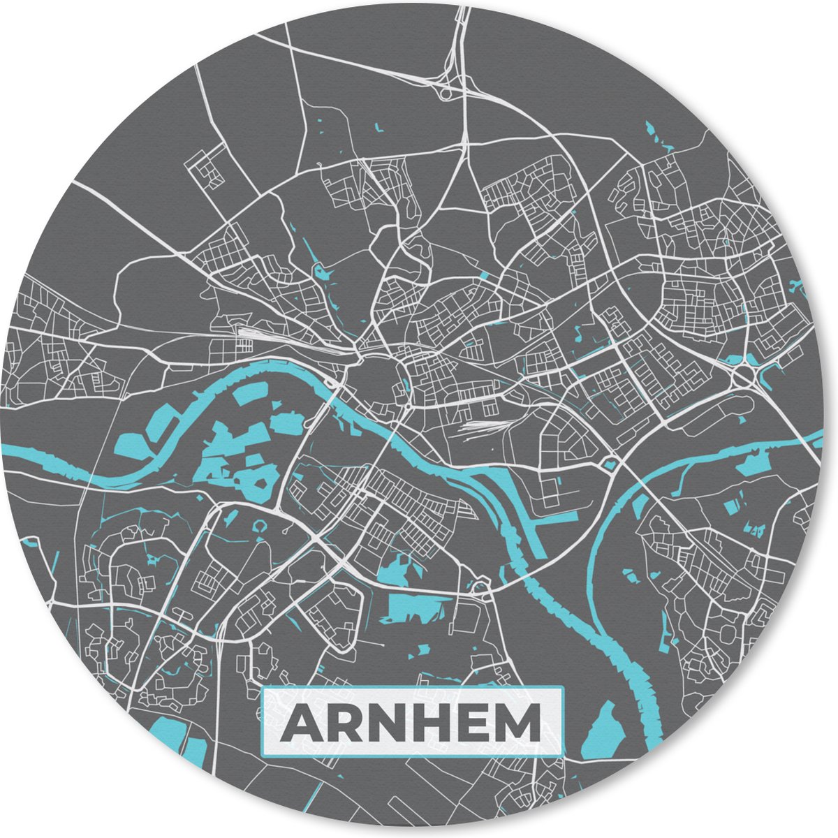 Muismat rond 30x30 cm - Mousepad Plattegrond - Arnhem - Grijs - Blauw - Ronde muismatten - Stadskaart