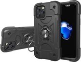 Schokbestendige siliconen + pc-beschermhoes met dubbele ringhouder voor iPhone 12 Pro Max (zwart)