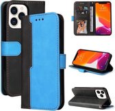 Zakelijke stiksels-kleur horizontale flip PU lederen tas met houder & kaartsleuven & fotolijst voor iPhone 13 Pro Max (blauw)