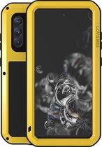 Samsung Galaxy S21 FE Hoes - Love Mei - Metalen Extreme Protection Case - Geel - GSM Hoes - Telefoonhoes Geschikt Voor: Samsung Galaxy S21 FE