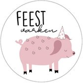 Cadeausticker Feestvarken - Sluitsticker - Traktatiesticker Feestvarken - Wensetiket - rond 40mm -  Roze/Wit/Zwart - 25 stuks - sticker verjaardag - Traktatie sticker