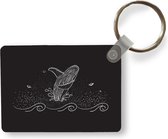 Porte-clés Whale Illustration - Illustration Zwart d'un porte-clés baleine en plastique - Porte-clés rectangulaire avec photo