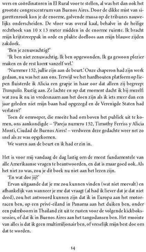 Tekst over de '4-urige werkweek', reizen naar Buenos Aires en de Amazone.