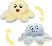 TOYSS Octopus Mood Knuffel - Omkeerbaar - Premium Blij/Boos Knuffel - Emoji/Smiley Ontwerp - Zachte Octopus Knuffel - Ideaal Cadeau voor Jong & Oud - Geel/Grijs