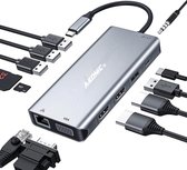 A-KONIC© 12 in 1 USB C Docking station -met Dual HDMI (4K), Ethernet RJ45, VGA, 4x USB 3.0 (thunderbolt), Usb-C, Micro / SD kaartlezer, Adio Jack 3.5mm,  - Hub - Voor Macbook Pro / Air, HP, Dell en meer – Spacegrey