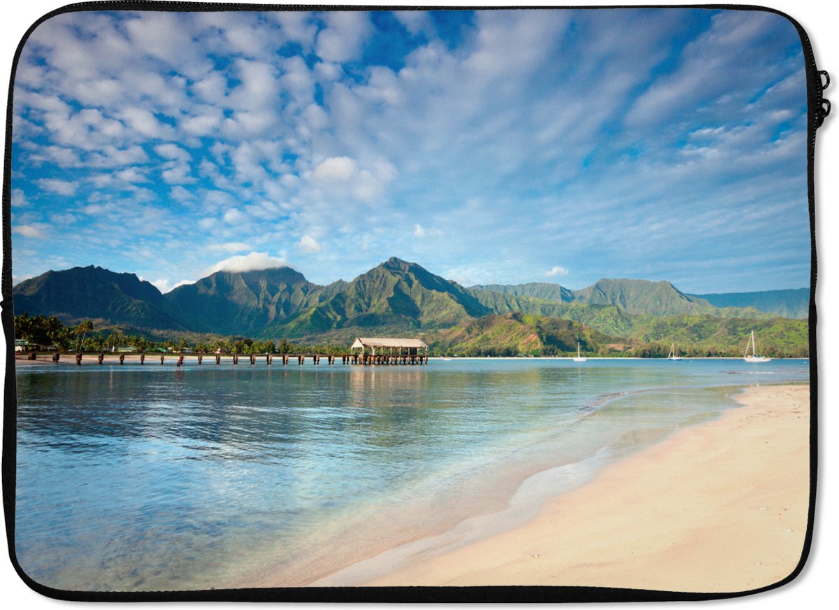 Laptophoes 13 inch - Hutje op zee op het eiland Kauai - Laptop sleeve - Binnenmaat 32x22,5 cm - Zwarte achterkant