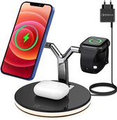 3-in-1 Draadloze MagSafe Oplader (15W snellader) - iPhone - Apple iWatch - Airpods & Pro - Galaxy Buds - Draadloos Qi Station Telefoon GSM Lader - Samsung - Android - Wireless Charger - Inclu
