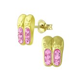Joy|S - Zilveren ballerina schoentjes oorbellen - kristal roze - 14k goudplating