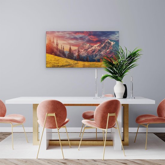 Artaza Peinture sur toile Paysage des Alpes avec un ciel coloré - 80 x 40 - Photo sur toile - Impression sur toile