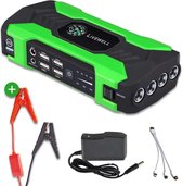 Livewell Jumpstarter auto met Lifehammer en LED verlichting 12-19V - 4 USB 5V/2.4A Poorten - 20.000mAh - Powerbank - SOS Noodlicht - Starthulp - Startbooster - Startkabels - Groen/zwart