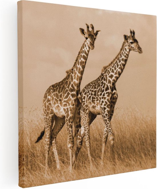 Artaza Canvas Schilderij Twee Giraffes In Het Veld - Foto Op Canvas - Canvas Print