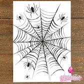 GetGlitterBaby® - Plak Tattoo Halloween Decoratie Versiering / Carnaval Schmink Make Up Plak Tattoos / Tijdelijke Tattoo / Nep Tatoeage - Spinnenweb / Spinnen