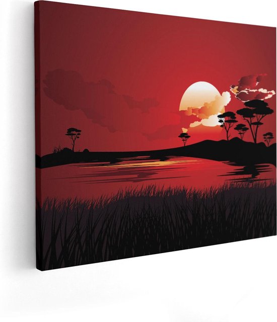 Artaza Canvas Schilderij Rode Zonsondergang In De Savanne - Abstract - 50x40 - Foto Op Canvas - Canvas Print