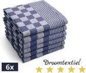 Droomtexiel® Horeca Kwaliteit Katoenen Theedoeken set - 6x Theedoeken - Blauw Wit  + Gratis 6 keukendoeken t.w.v €22,95