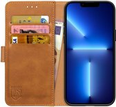 Rosso Element Book Case Wallet Hoesje Geschikt voor Apple iPhone 13 Pro Max | Portemonnee | 3 Pasjes | Magneetsluiting | Stand Functie | Licht Bruin