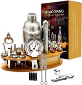 AYAOQINAG Cocktail Mixing Set, 23 stuks Cocktail Shaker Set voor Bartender, 750ml RVS Bar Tool Kit met Houten Display Stand, Keuken en Bar Cocktail Making Set