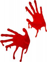Halloween 2x stuks bloederige horror handafdrukken raamdecoratie - Halloween bloed handen voor op het raam