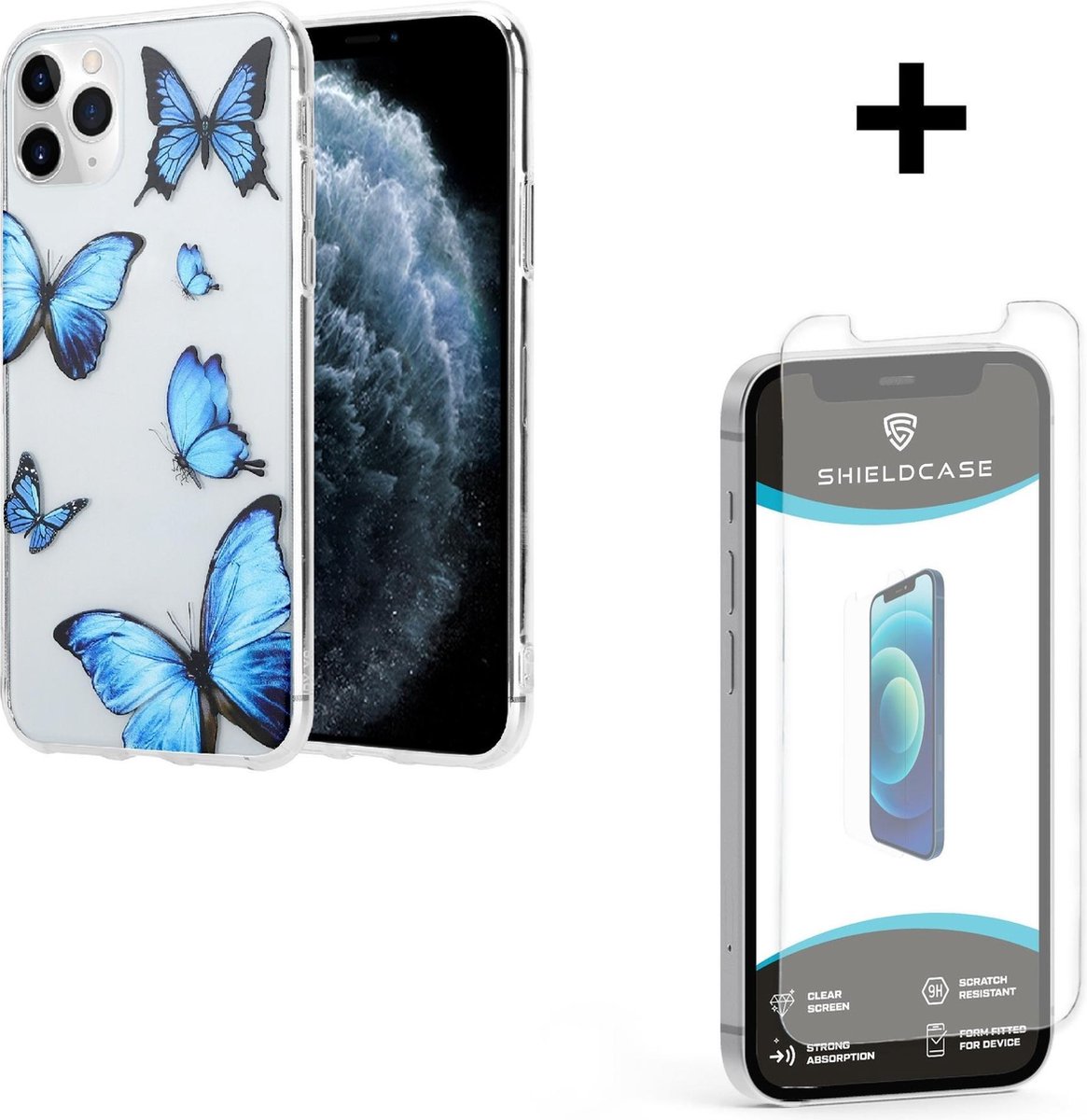 ShieldCase Give Me Butterflies geschikt voor Apple iPhone 12 Pro Max hoesje + glazen Screen Protector - Backcover shockproof case - Hoesje hard cover - Hardcover beschermhoesje - Screenprotector glas