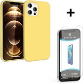 ShieldCase Silicone case geschikt voor Apple iPhone 12 Pro Max - 6.7 inch - geel + glazen Screen Protector