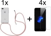 iPhone 6/6S Plus hoesje transparant met rosé koord shock proof case - 4x iPhone 6/6S Plus screenprotector