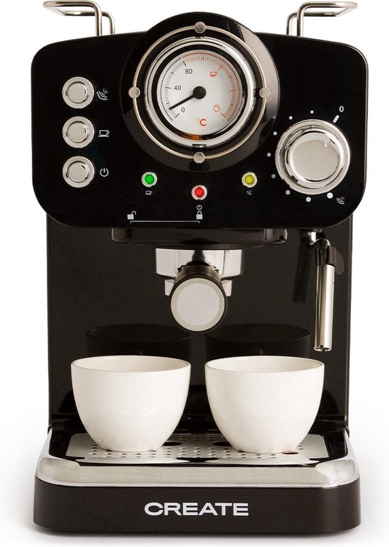 CREATE Thera Retro Express Koffiemachine Zwart - Gemalen koffie - Espresso - Cappuchino - Machiato - Americano