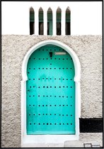 Poster van traditionele groene deur Morocco - 13x18 cm