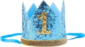 Verjaardag hoed Blauw/Goud 1 jaar - hoed 1e verjaardag - cakesmash - hoedje - 1 - birthday