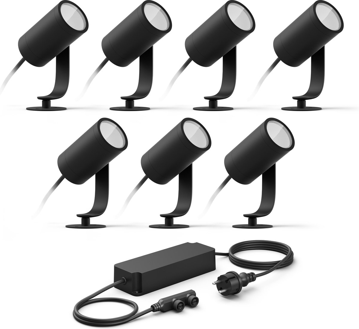 Philips Hue Lily Basisset van 7 Tuinspots (Antraciet) - Wit en Gekleurd Licht - Incl. 1 Voedingskabel - Tuinverlichting - Hue White and Color Ambiance Zwart