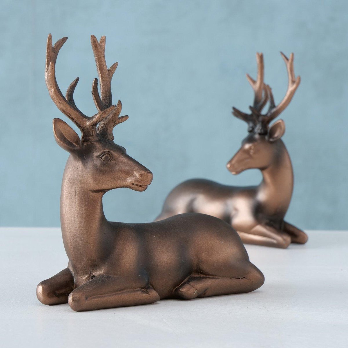 Hert & Ree - Bruin - 2 set - Liggend - 14 cm