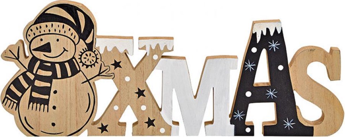 Belettering Xmas - Kerstmis - sneeuwpop decoratie - Hout - (breedte / hoogte / diepte) 39x17x2cm