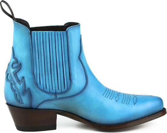 Mayura Boots Marilyn 2487 Turquoise Dames Cowboy Western Fashion Enklelaars Spitse Neus Schuine Hak Elastiek Sluiting Echt Leer Maat EU 40