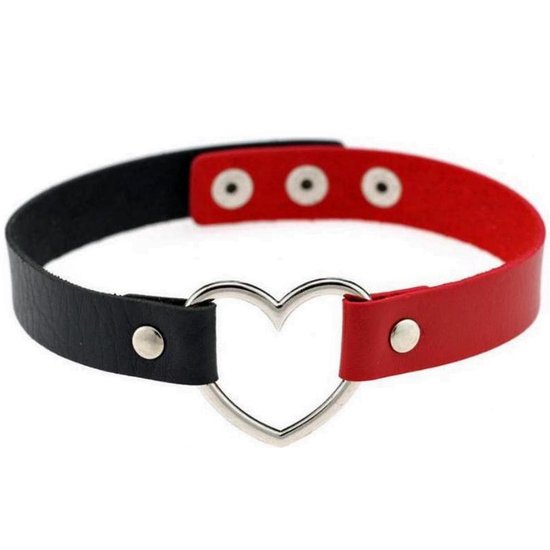Miresa - choker coeur sexy - réglable avec trois boutons - noir et rouge