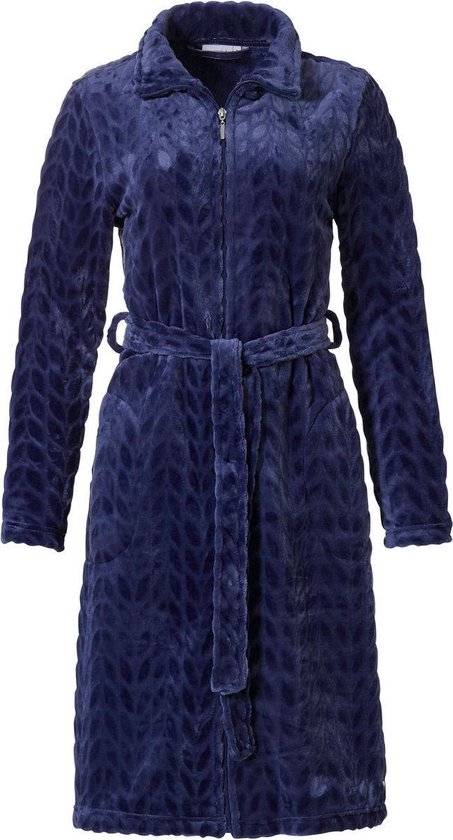 Dames badjas blauw met rits - Pastunette - fleece - ritssluiting badjas dames - S